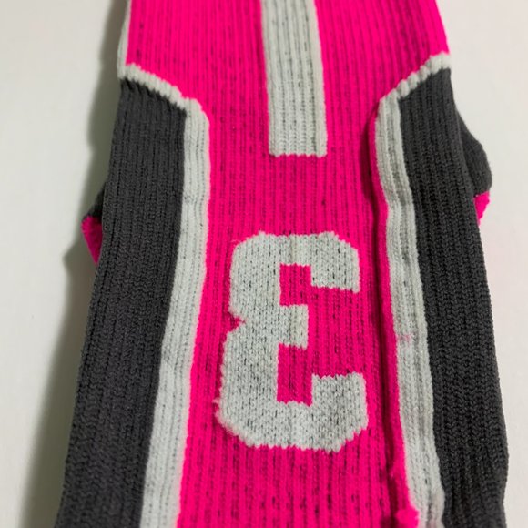 TCK Player ID Crew Socks Jersey Number Single # 3 Medium Gray Hot Pink White - Picture 2 of 5